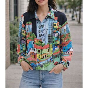 Nicole Taylor silk beaded button front blouse size Small